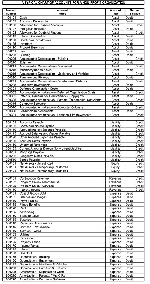 Chart Of Accounts For A Non Profit Organization